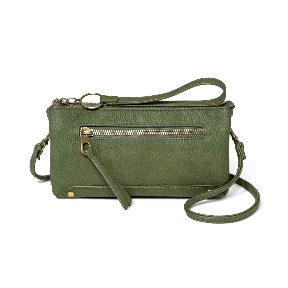 Small Olive Green Textured Crossbody Wallet Bag